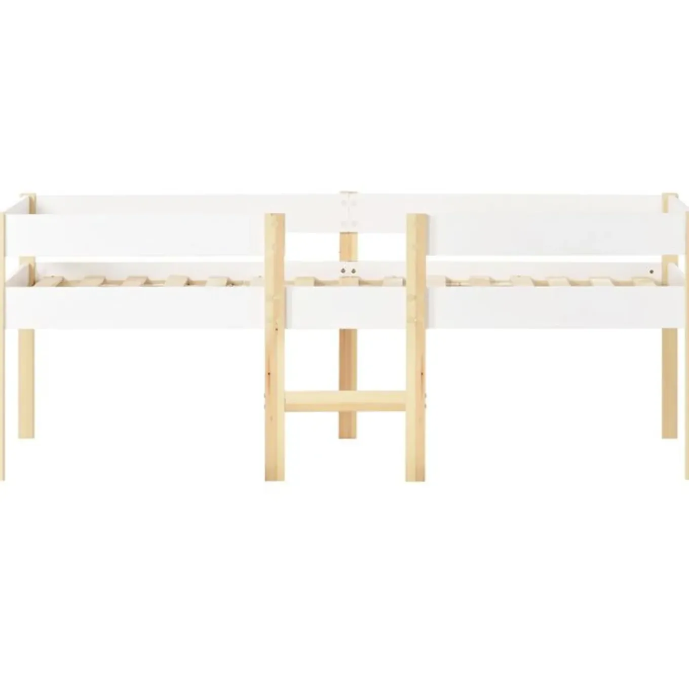 Cipacho - Halfhoog Kinderbed - Wit En Eik - Massief Grenen - 90x190 Cm