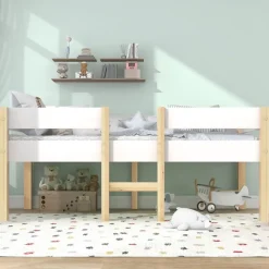 Cipacho - Halfhoog Kinderbed - Wit En Eik - Massief Grenen - 90x190 Cm