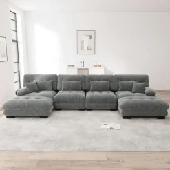 Cipacho - Modulaire Bank Cloud Couch - Grijs - Met Poefs - 406x145x81 Cm