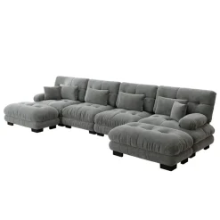Cipacho - Modulaire Bank Cloud Couch - Grijs - Met Poefs - 406x145x81 Cm