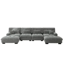 Cipacho - Modulaire Bank Cloud Couch - Grijs - Met Poefs - 406x145x81 Cm