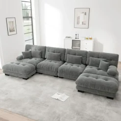 Cipacho - Modulaire Bank Cloud Couch - Grijs - Met Poefs - 406x145x81 Cm