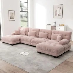 Cipacho - Modulaire Hoekbank - Cloud Couch - Roze - Vintage Chenille - 406x145x81 Cm