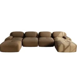CIPACHO - Modulaire U-vormige Bank - Bruin Ribfluweel - 388x178x75 Cm