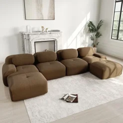 CIPACHO - Modulaire U-vormige Bank - Bruin Ribfluweel - 388x178x75 Cm