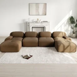 CIPACHO - Modulaire U-vormige Bank - Bruin Ribfluweel - 388x178x75 Cm