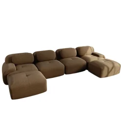 CIPACHO - Modulaire U-vormige Bank - Bruin Ribfluweel - 388x178x75 Cm