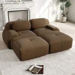 Cipacho - Modulair Hoekbank 2-zits In Ribfluweel - Bruin - 208x178x75 Cm