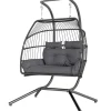 Cipacho - Opvouwbare Hangstoel Voor 2 Personen - Donkergrijs Polyrattan - 170x100x185 Cm