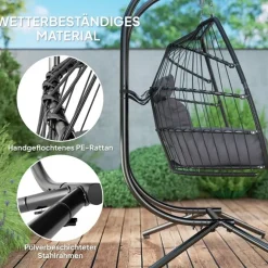 Cipacho - Opvouwbare Hangstoel Voor 2 Personen - Donkergrijs Polyrattan - 170x100x185 Cm