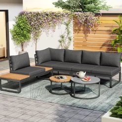 CIPACHO - 5-zits Tuinloungeset - Grijs - Verstelbare Poten - 2 Salontafels - Kussens Inbegrepen