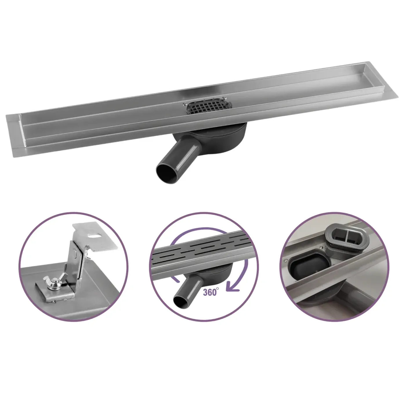 Cityline RVS Douchegoot Flex - 80 cm lengte - 360 graden draaibare uitloop - Lage inbouwdiepte