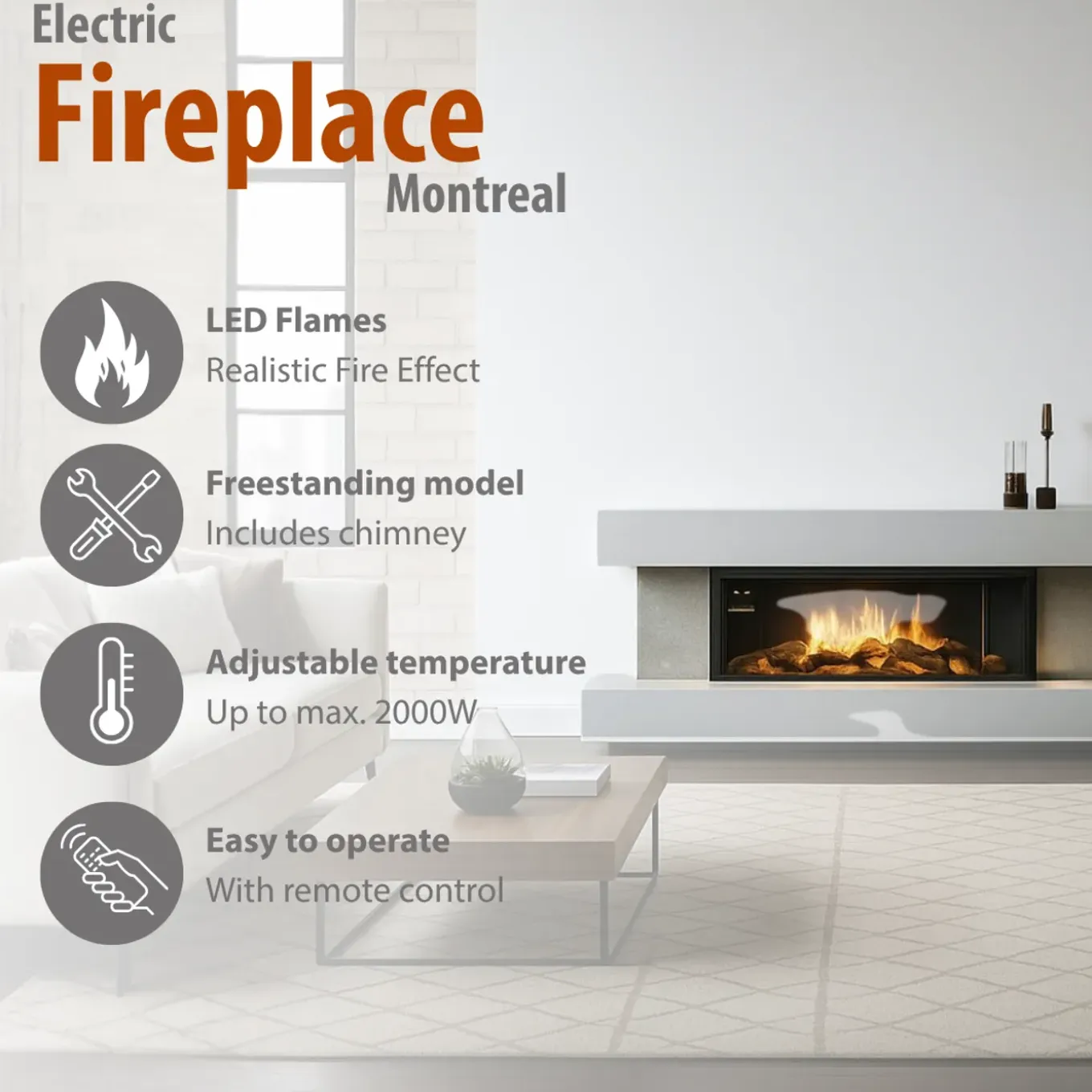 Classic Fire Sfeerhaard Elektrisch Montreal 2000w