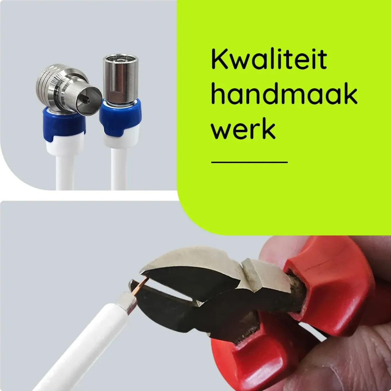 Coaxkabel Tv 20m - Rechte Female Naar Haakse Male - Wit - Stoorsignaalvrij - Handgemaakt