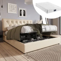 CollaHausse Collahause Gestoffeerd Bed 777898aan-beige-140x200cm-met Matras Lattenbodem Opbergruimte Stevig