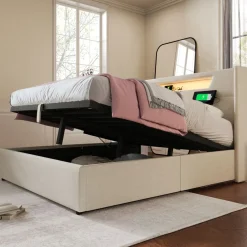 Collahause Gestoffeerd Bed Met Led En Usb-lading-grijs Linnen-160x200cm-opbergruimte Lattenbodem