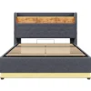 CollaHausse Collahause Gestoffeerd Opbergbed-grijs-180x200 Cm-met Opbergruimte Usb Aansluiting Led Verlichting
