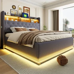 CollaHausse Collahause Gestoffeerd Opbergbed-grijs-180x200 Cm-met Opbergruimte Usb Aansluiting Led Verlichting