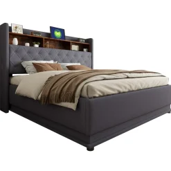 CollaHausse Collahause Gestoffeerd Opbergbed-grijs-180x200 Cm-met Opbergruimte Usb Aansluiting Led Verlichting