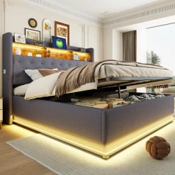 CollaHausse Collahause Gestoffeerd Opbergbed-grijs-180x200 Cm-met Opbergruimte Usb Aansluiting Led Verlichting
