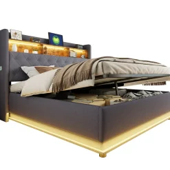 CollaHausse Collahause Gestoffeerd Opbergbed-grijs-180x200 Cm-met Opbergruimte Usb Aansluiting Led Verlichting