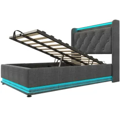 CollaHausse Eenpersoonsbed-grijs-90x200 Cm-stevig Opbergruimte Design Bedframe Hoofdbord
