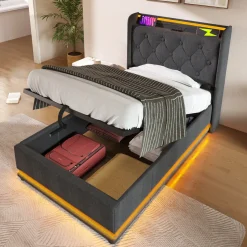 CollaHausse Eenpersoonsbed-grijs-90x200 Cm-stevig Opbergruimte Design Bedframe Hoofdbord