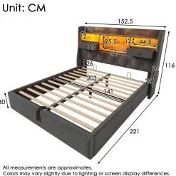 CollaHausse Gestoffeerd Bed-grijs Linnen-140x200cm-met Matras Lattenbodem Opbergruimte