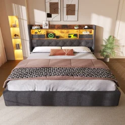 CollaHausse Gestoffeerd Bed-grijs Linnen-140x200cm-met Matras Lattenbodem Opbergruimte
