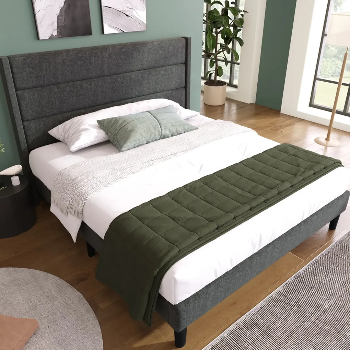 Collahausse Gestoft Bed-donkergrijs-140x200cm-met Matras Lattenbodem Hoofdbord Tweepersoonsbed