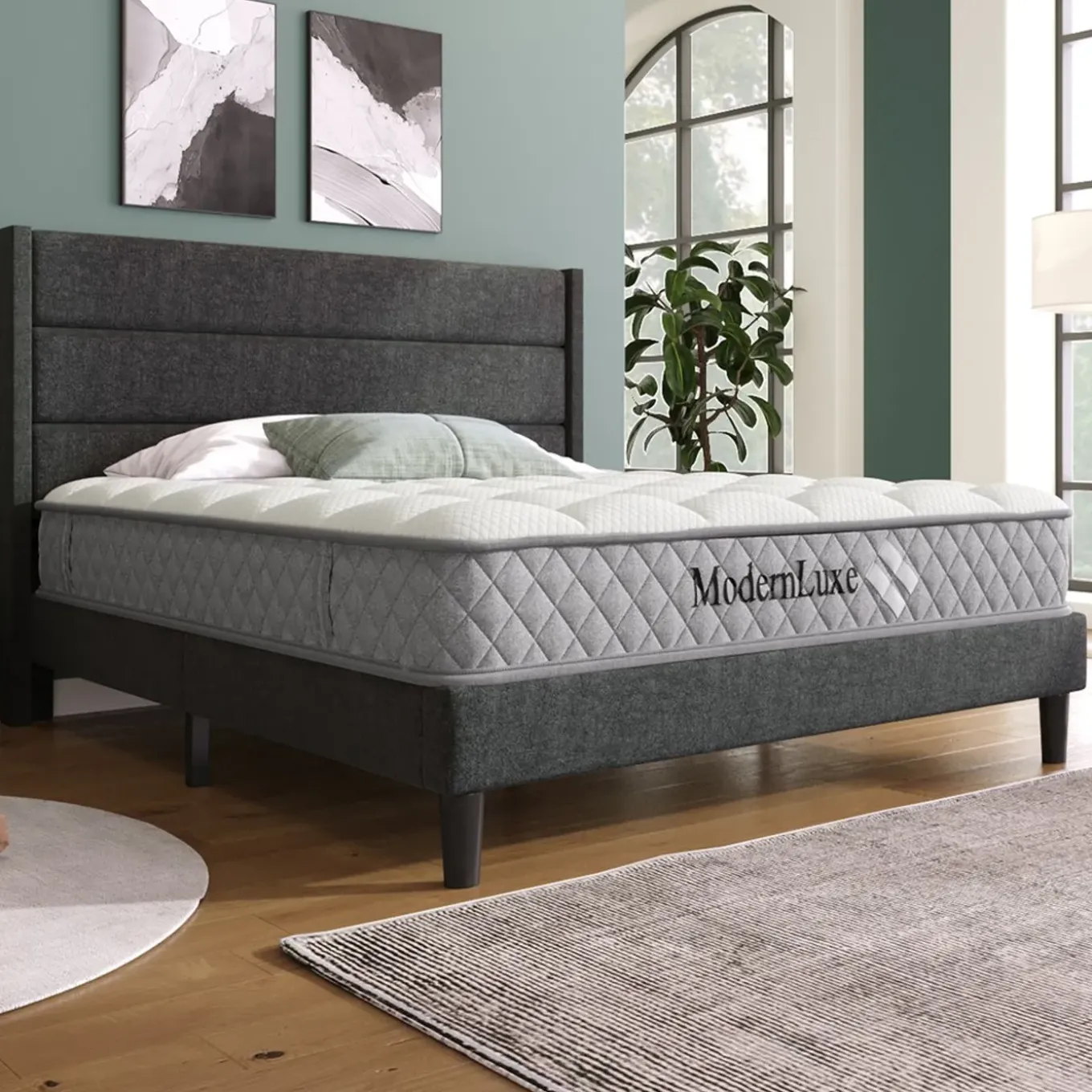 Collahausse Gestoft Bed-donkergrijs-140x200cm-met Matras Lattenbodem Hoofdbord Tweepersoonsbed