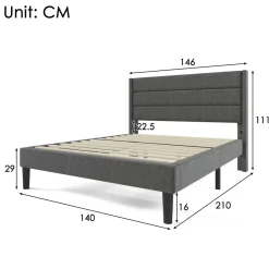 Collahausse Gestoft Bed-donkergrijs-140x200cm-met Matras Lattenbodem Hoofdbord Tweepersoonsbed