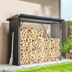 Collahausse Houtopslag - Donkergrijs Staal - 213x66.5x150 Cm - Met Verhoogde Bodem En Lessenaardak