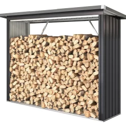 Collahausse Houtopslag - Donkergrijs Staal - 213x66.5x150 Cm - Met Verhoogde Bodem En Lessenaardak