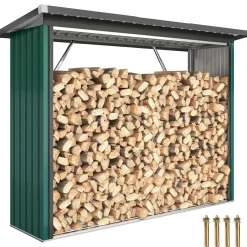 Collahausse Houtopslag - Gegalvaniseerd Staal Groen - 213x66,5x150 Cm - Verhoogde Basis Hellend Dak
