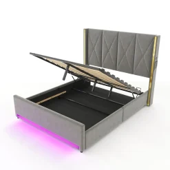 Collahausse Opbergbed-velours Grijs-160x200cm-stevig Opbergruimte Hoofdbord Design