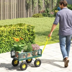Collahausse Tuinkar - Staal Groen Geel - 104x54x51 Cm - 200 Kg Laadvermogen Verwijderbare Zijwanden