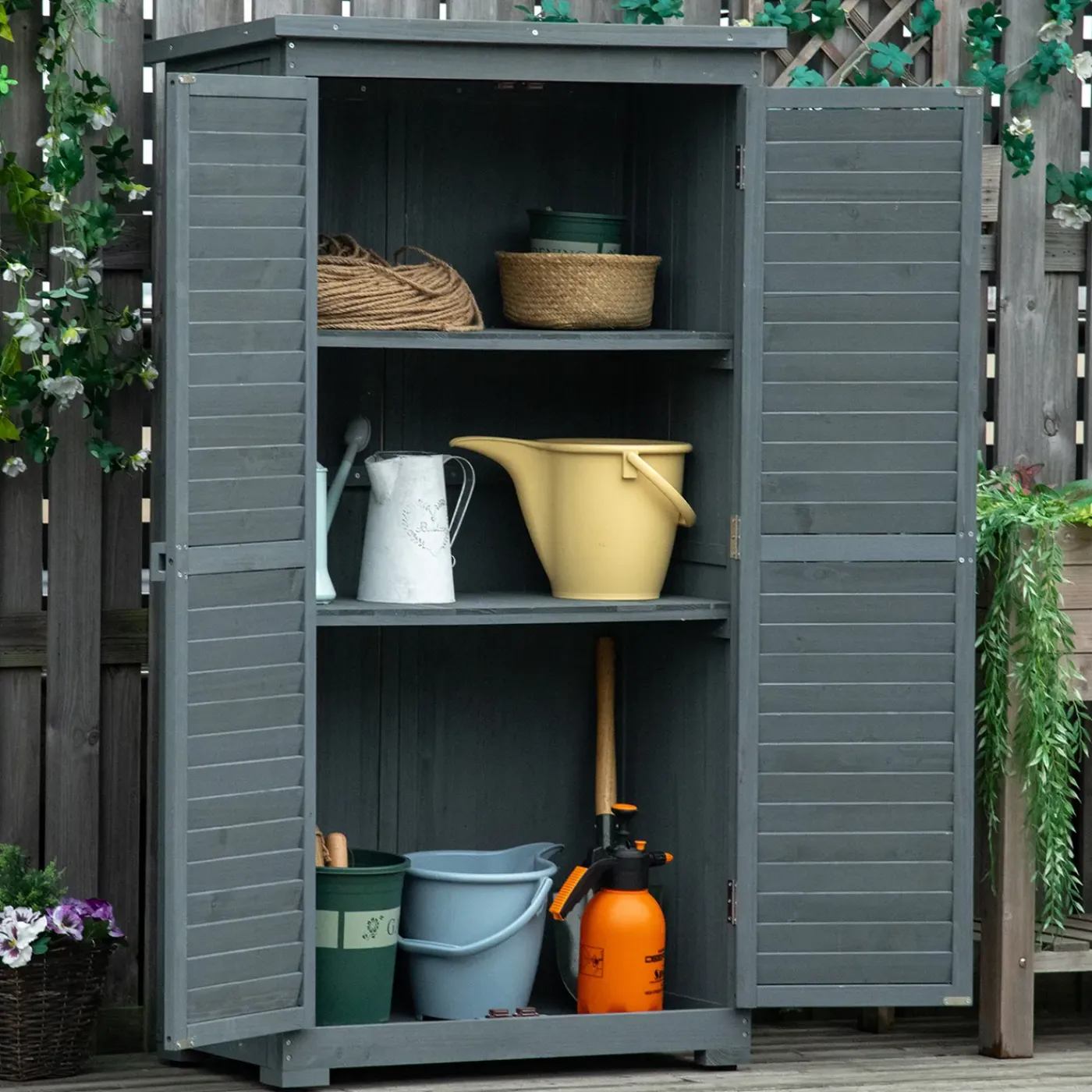 CollaHausse Tuinkast Hout - Grijs - 87x46.5x160cm - Weerbestendig Gereedschapskast Met Deur