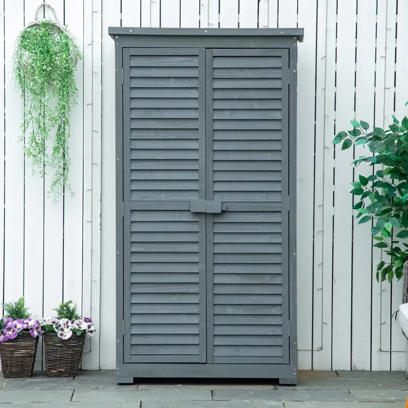 CollaHausse Tuinkast Hout - Grijs - 87x46.5x160cm - Weerbestendig Gereedschapskast Met Deur