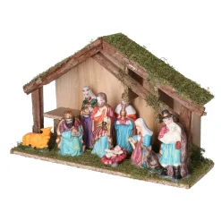 Overig Complete Kerststal - Met 9 Beelden - L35 X B12 X H22 Cm