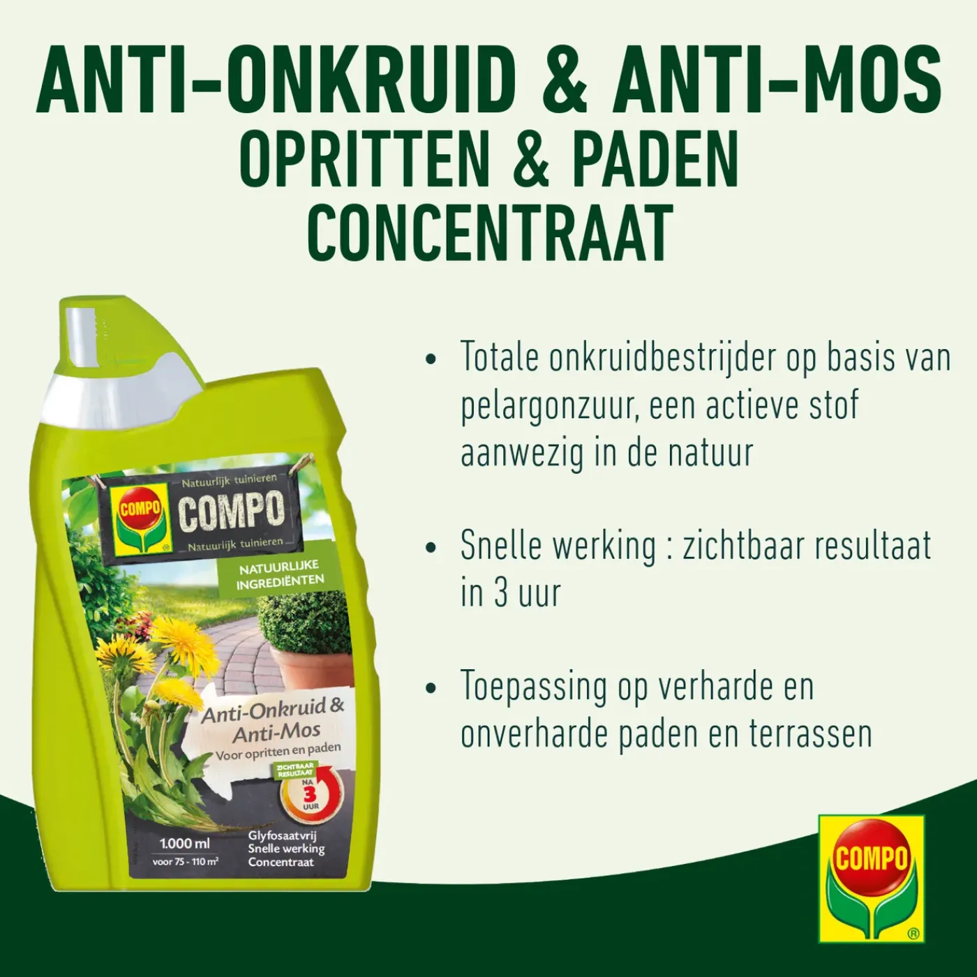 Compo Anti-Onkruid & Anti-Mos Concentraat - Voor Paden en Terrassen - 1L voor 110m²