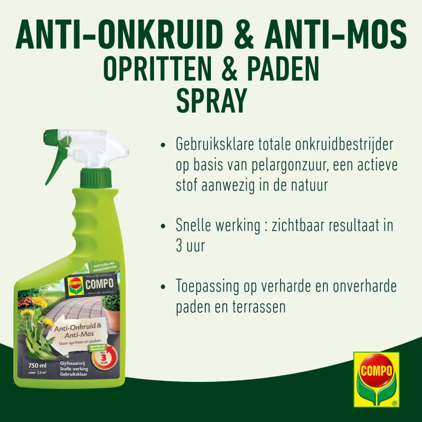 Compo Anti-Onkruid & Anti-Mos Spray - Paden & Terrassen - Klaar Voor Gebruik - 0,75L
