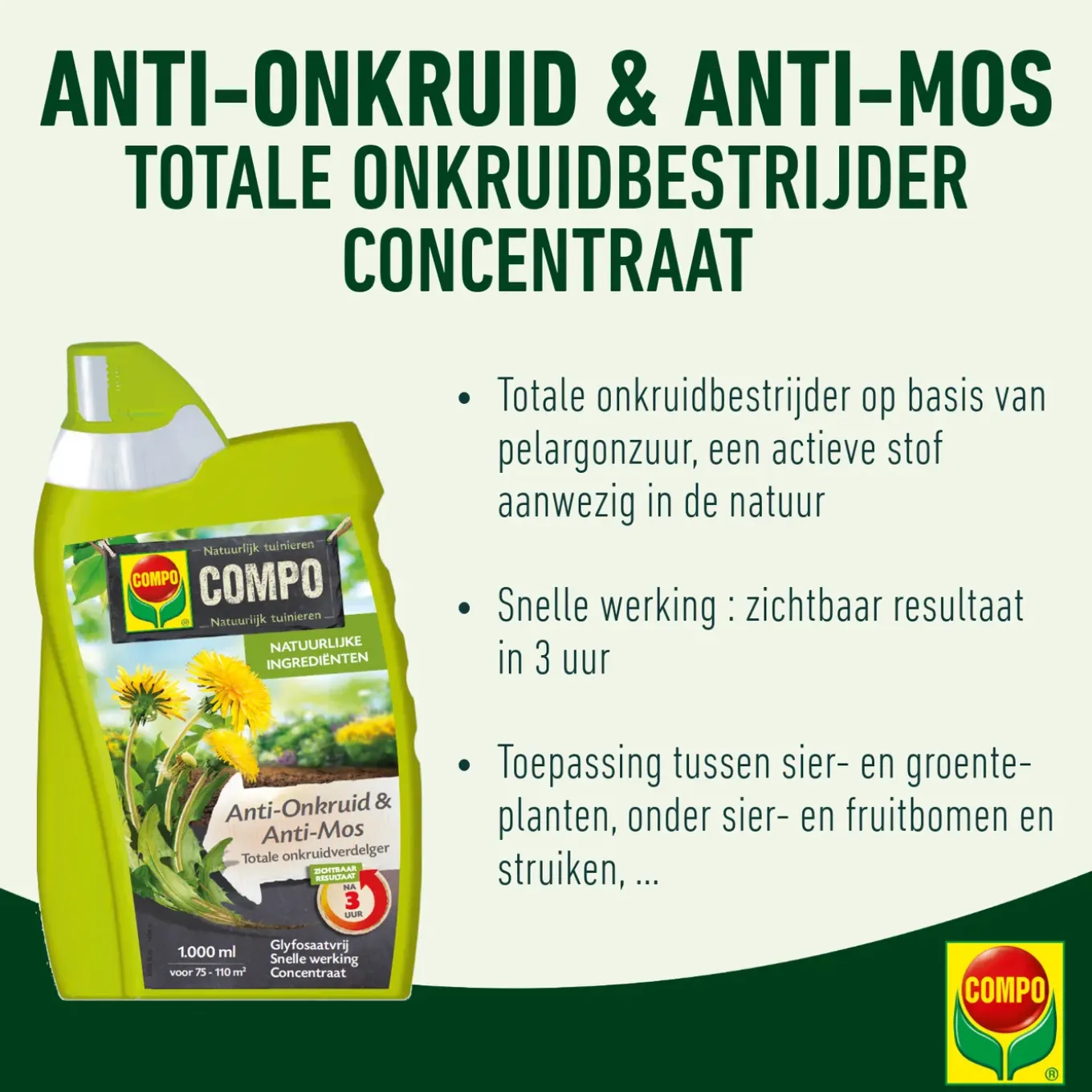Compo Anti-Onkruid en Mos Concentraat - 1L voor 110m²