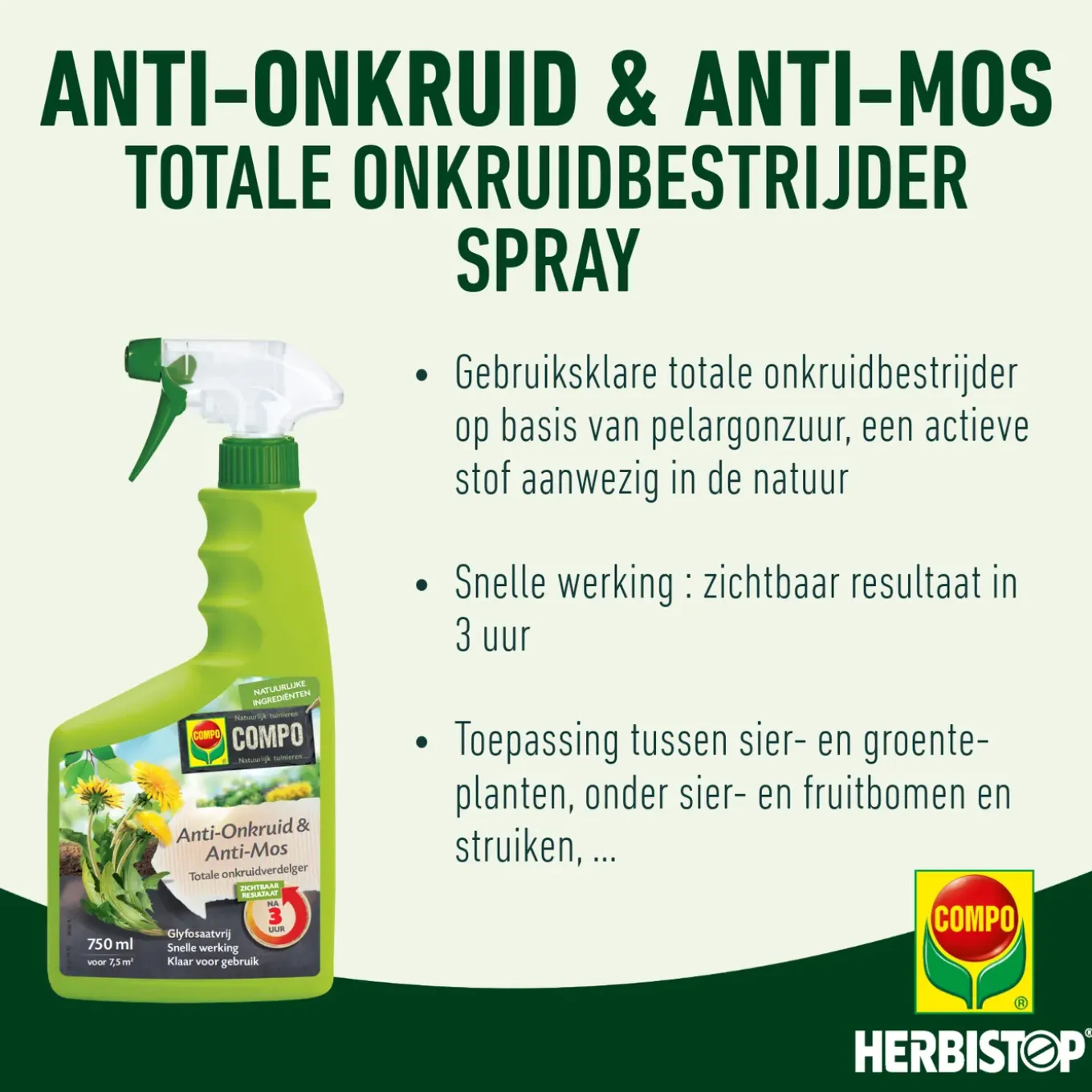 Compo Anti-Onkruid en Mos Spray - 750ml voor 7,5m²
