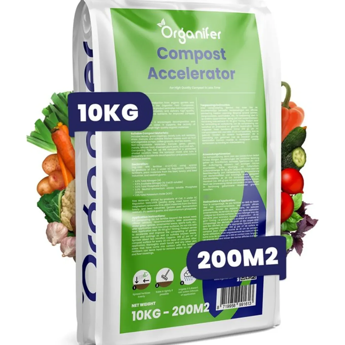 Compostversneller Voor Hoogwaardige Compost In Minder Tijd - 10 Kg / 50-200 M² Of 10 M³ - Organifer