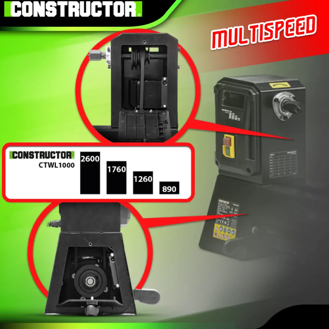Constructor - Houtdraaibank 400w - 1000mm - Constructor