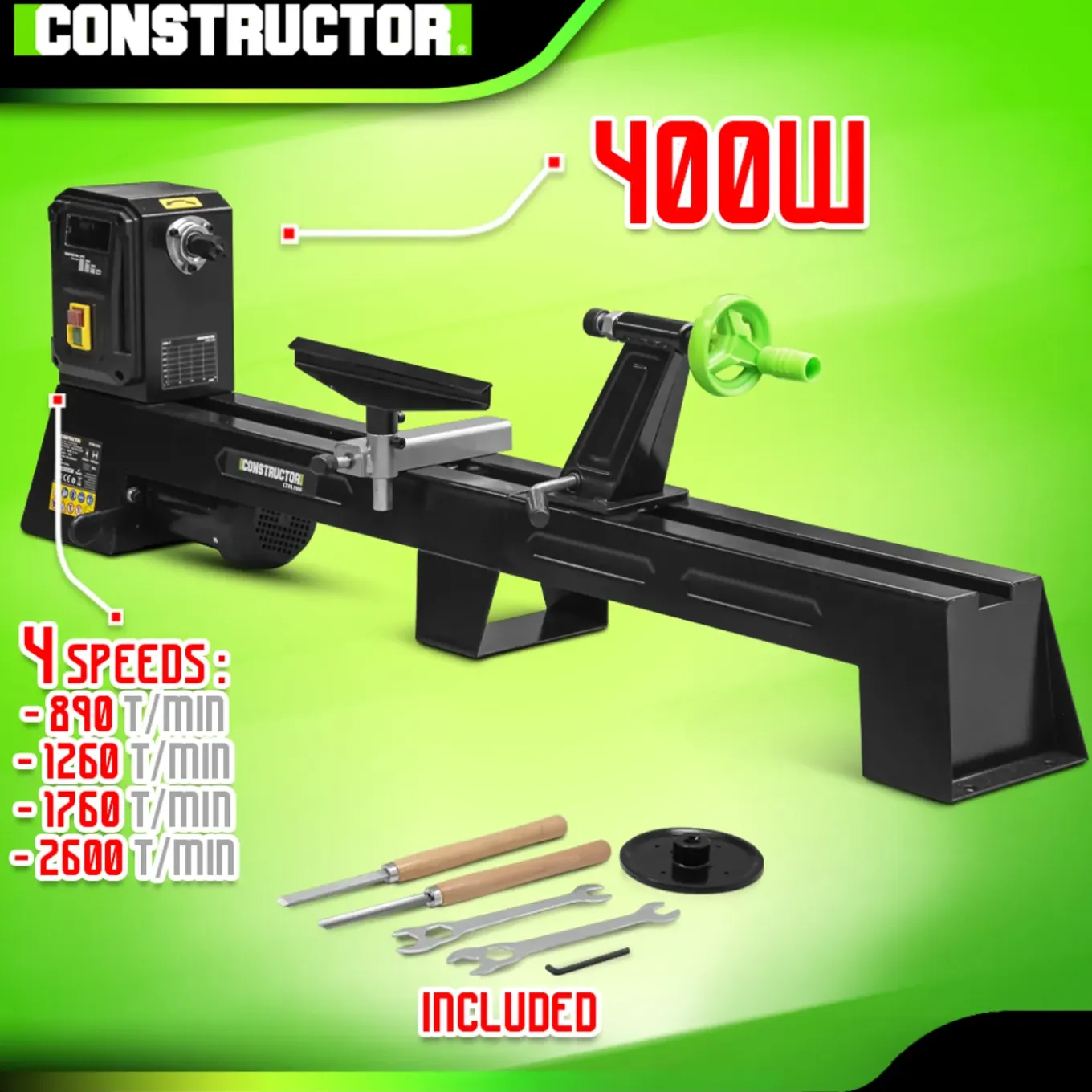 Constructor - Houtdraaibank 400w - 1000mm - Constructor