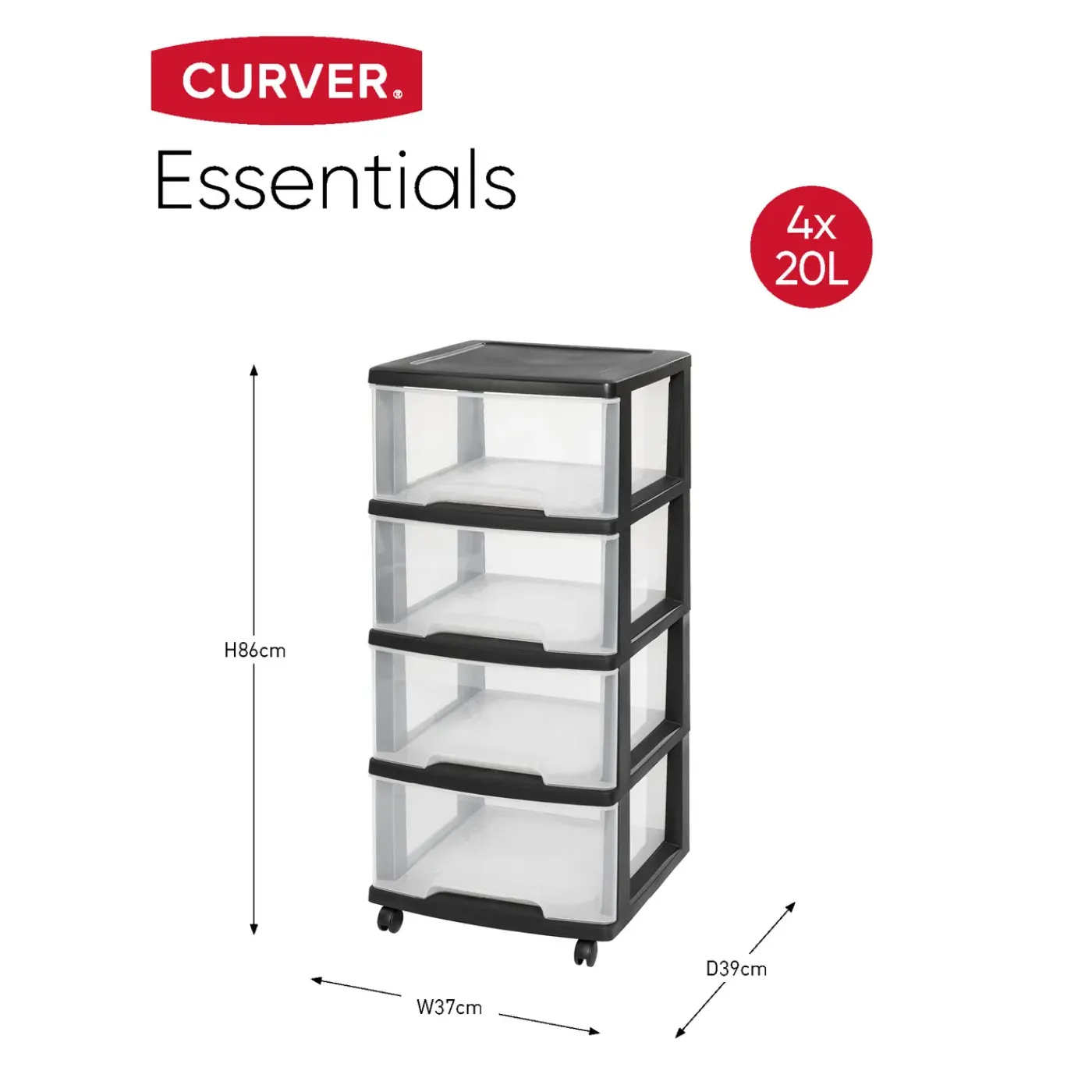 Curver Essentials ladesysteem - 4x20L incl. wielen