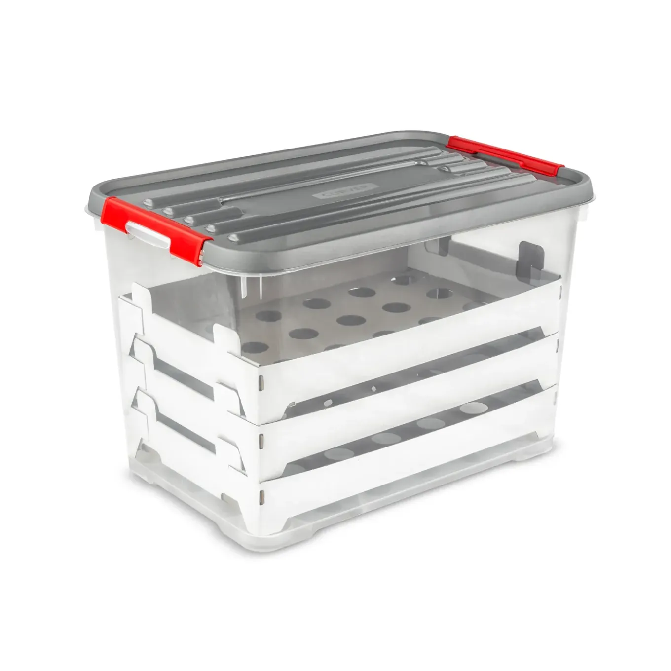 Curver Handy- Kerstbox Met Tussenkarton - Transparant/Grijs/Rood - 65l
