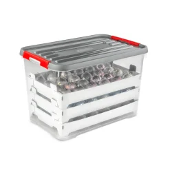 Curver Handy- Kerstbox Met Tussenkarton - Transparant/Grijs/Rood - 65l